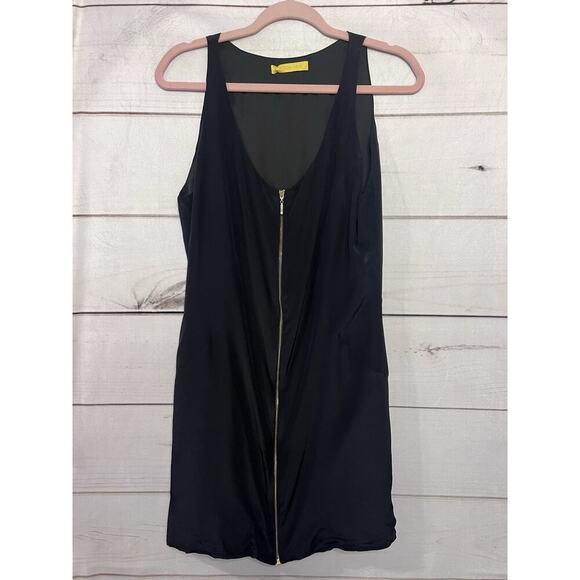 Aaron Ashe Black Silk Dress Size Medium Zip Up Front 💯 Silk - Picture 1 of 5